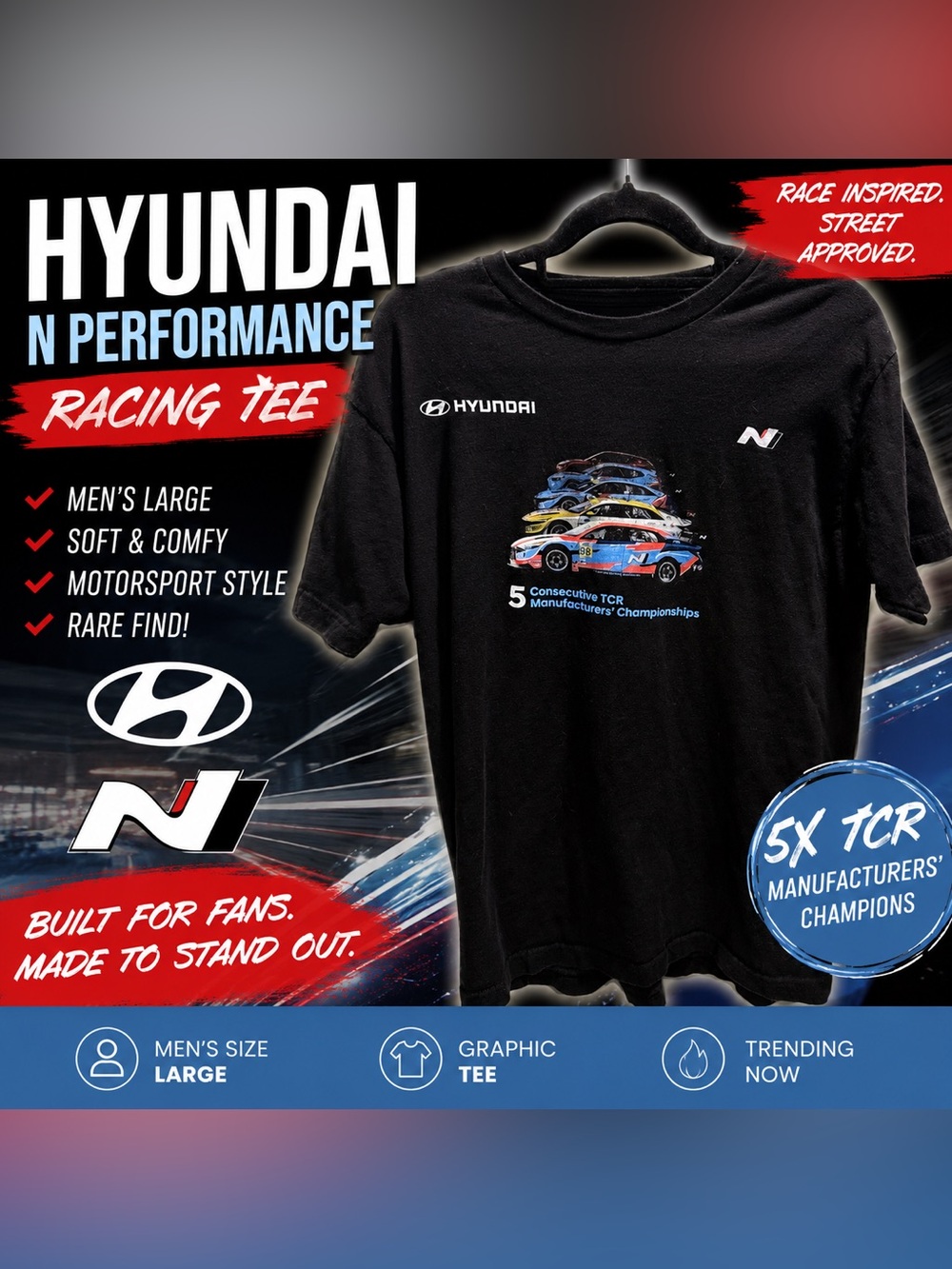 Hyundai Performance Racing Men’s Large Black TCR Championships Motorsport Shirt